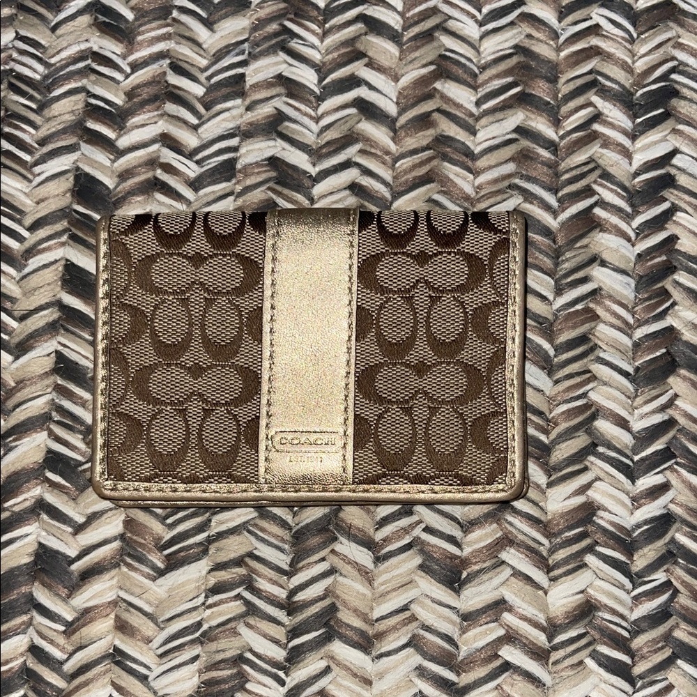 Coach Signature Brown and Gold Card Case